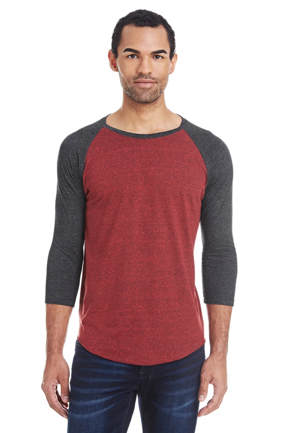 Threadfast Apparel Mens 3/4 Sleeve Crewneck T-Shirt - Cardinal Red/Black