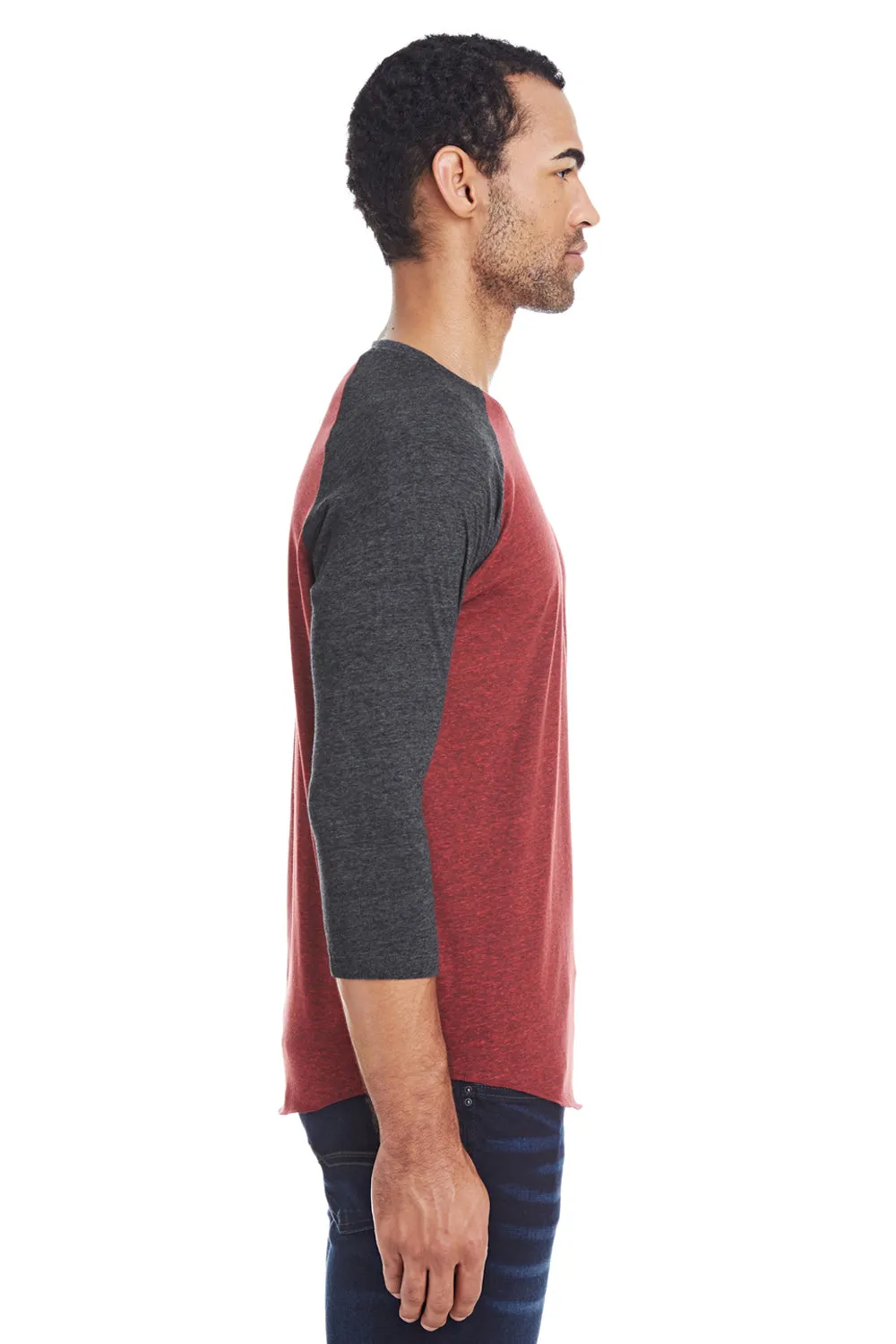 Threadfast Apparel Mens 3/4 Sleeve Crewneck T-Shirt - Cardinal Red/Black