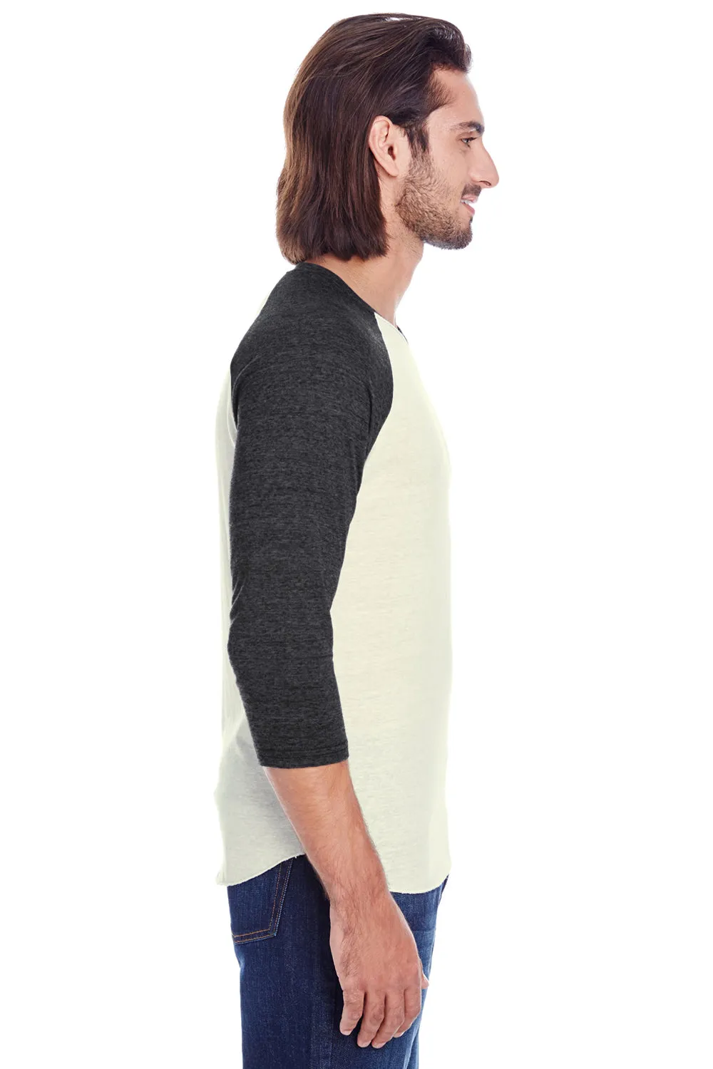 Threadfast Apparel Mens 3/4 Sleeve Crewneck T-Shirt - Cream/Black