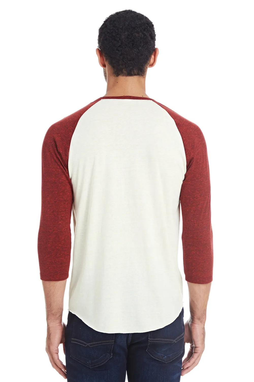 Threadfast Apparel Mens 3/4 Sleeve Crewneck T-Shirt - Cream/Cardinal Red