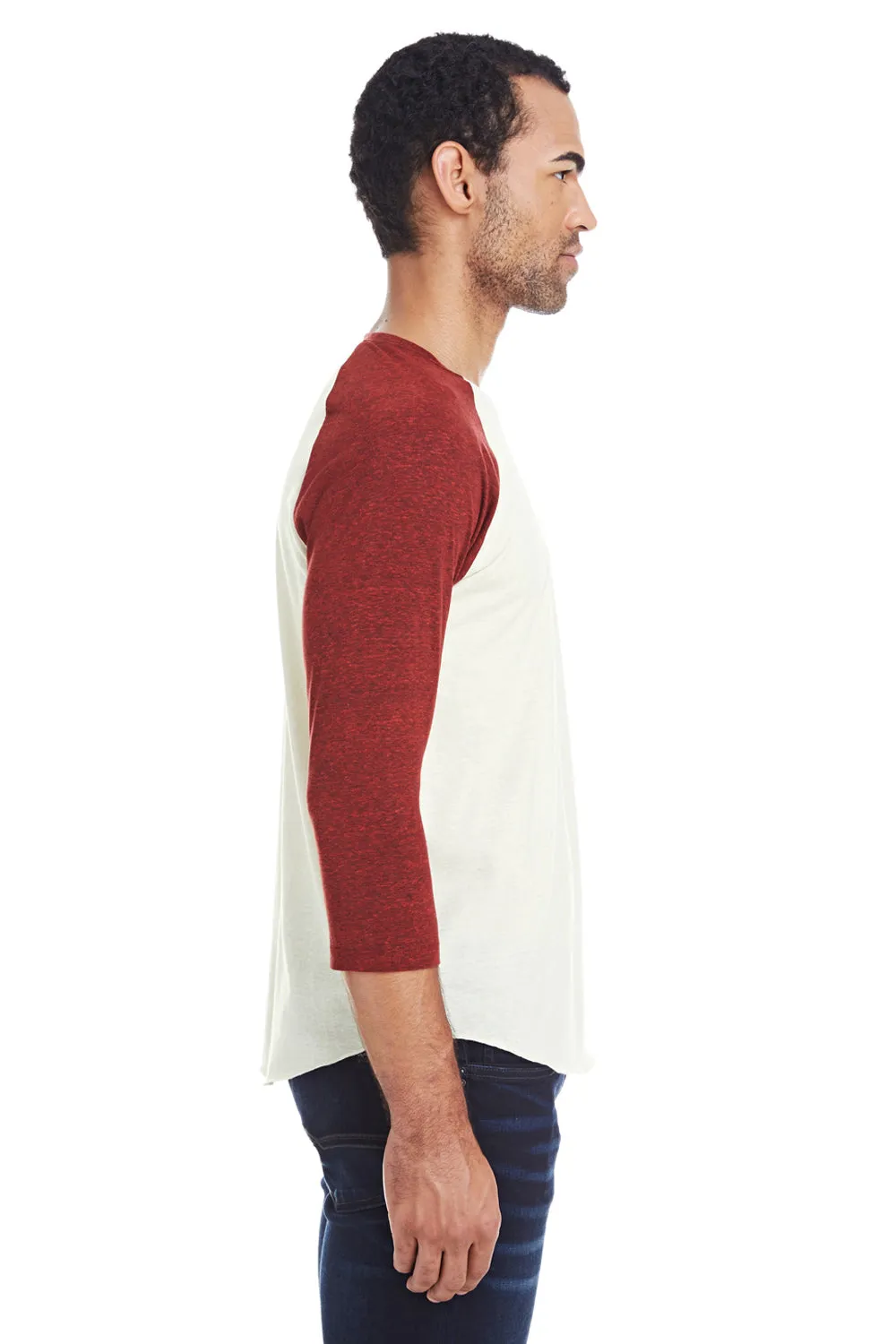 Threadfast Apparel Mens 3/4 Sleeve Crewneck T-Shirt - Cream/Cardinal Red
