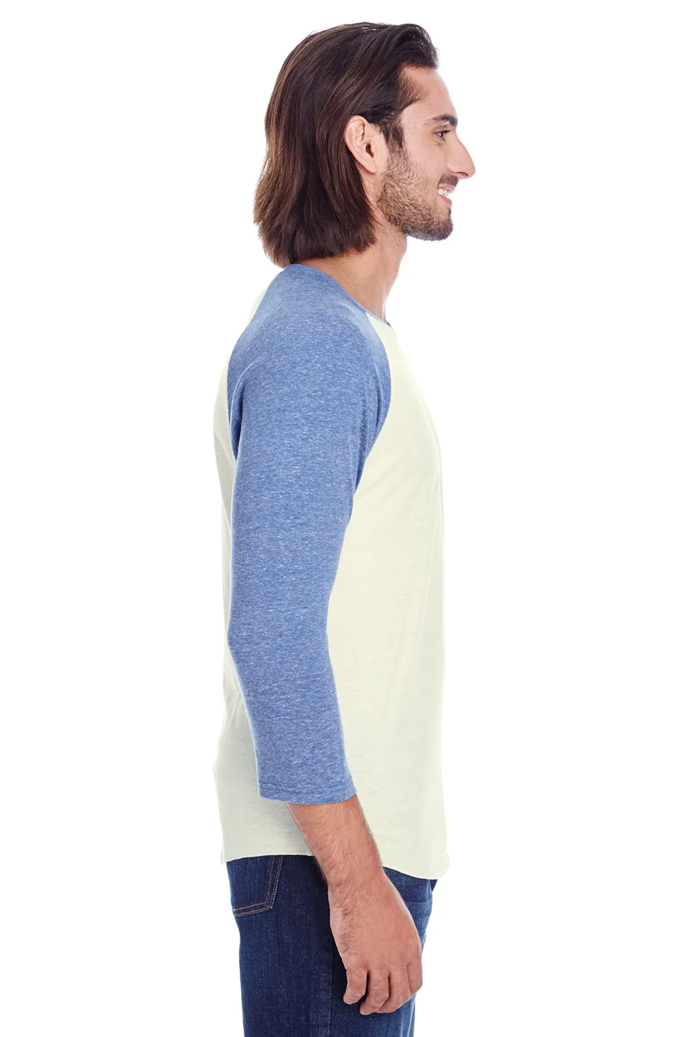 Threadfast Apparel Mens 3/4 Sleeve Crewneck T-Shirt - Cream/Navy Blue