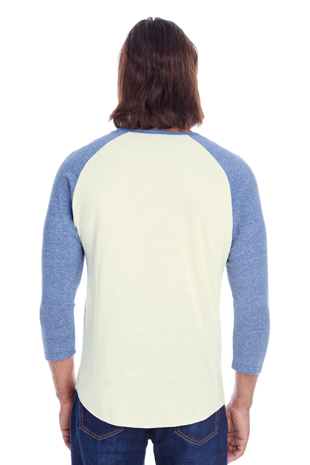 Threadfast Apparel Mens 3/4 Sleeve Crewneck T-Shirt - Cream/Navy Blue