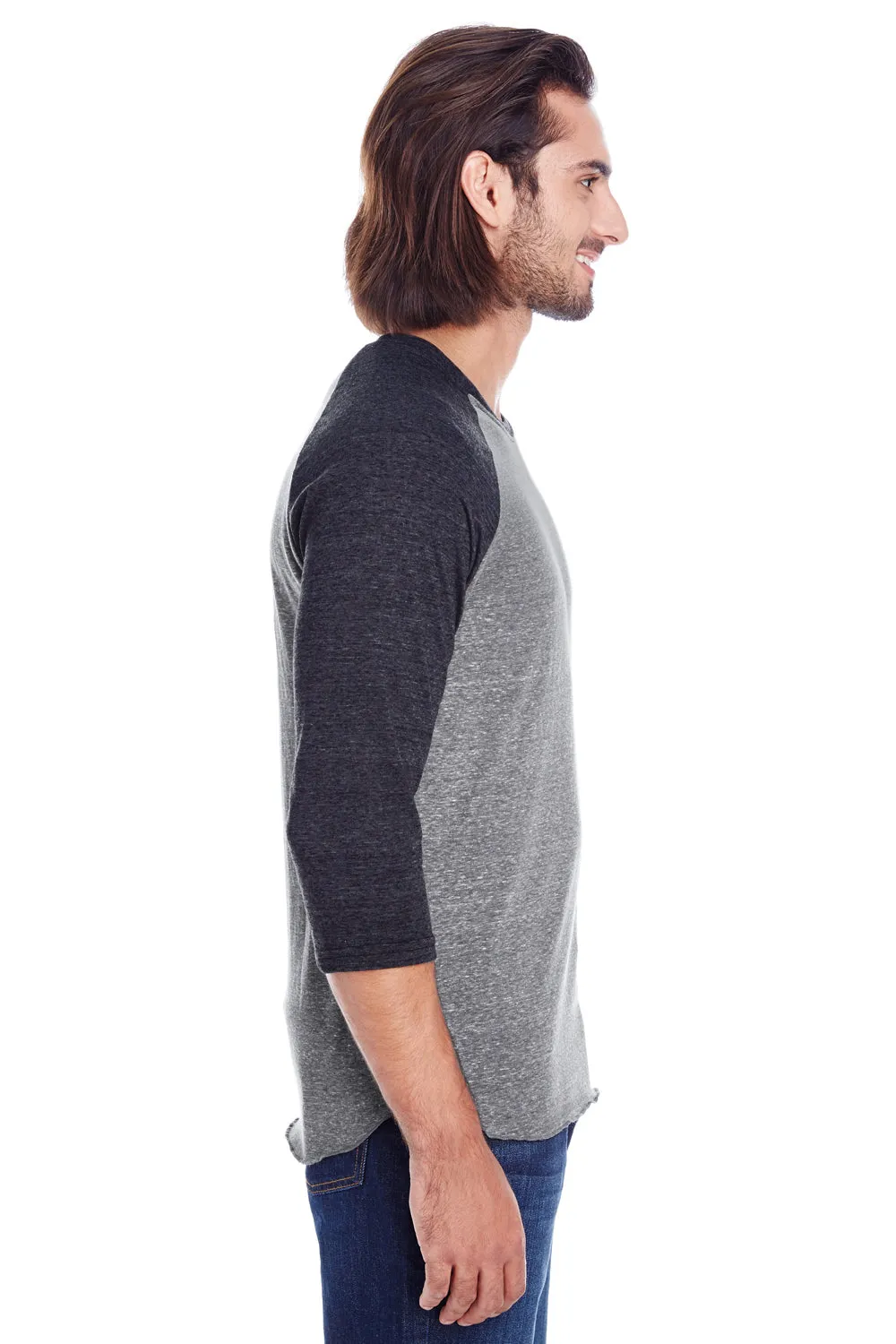 Threadfast Apparel Mens 3/4 Sleeve Crewneck T-Shirt - Grey/Black