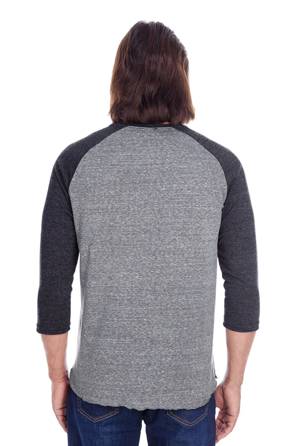 Threadfast Apparel Mens 3/4 Sleeve Crewneck T-Shirt - Grey/Black