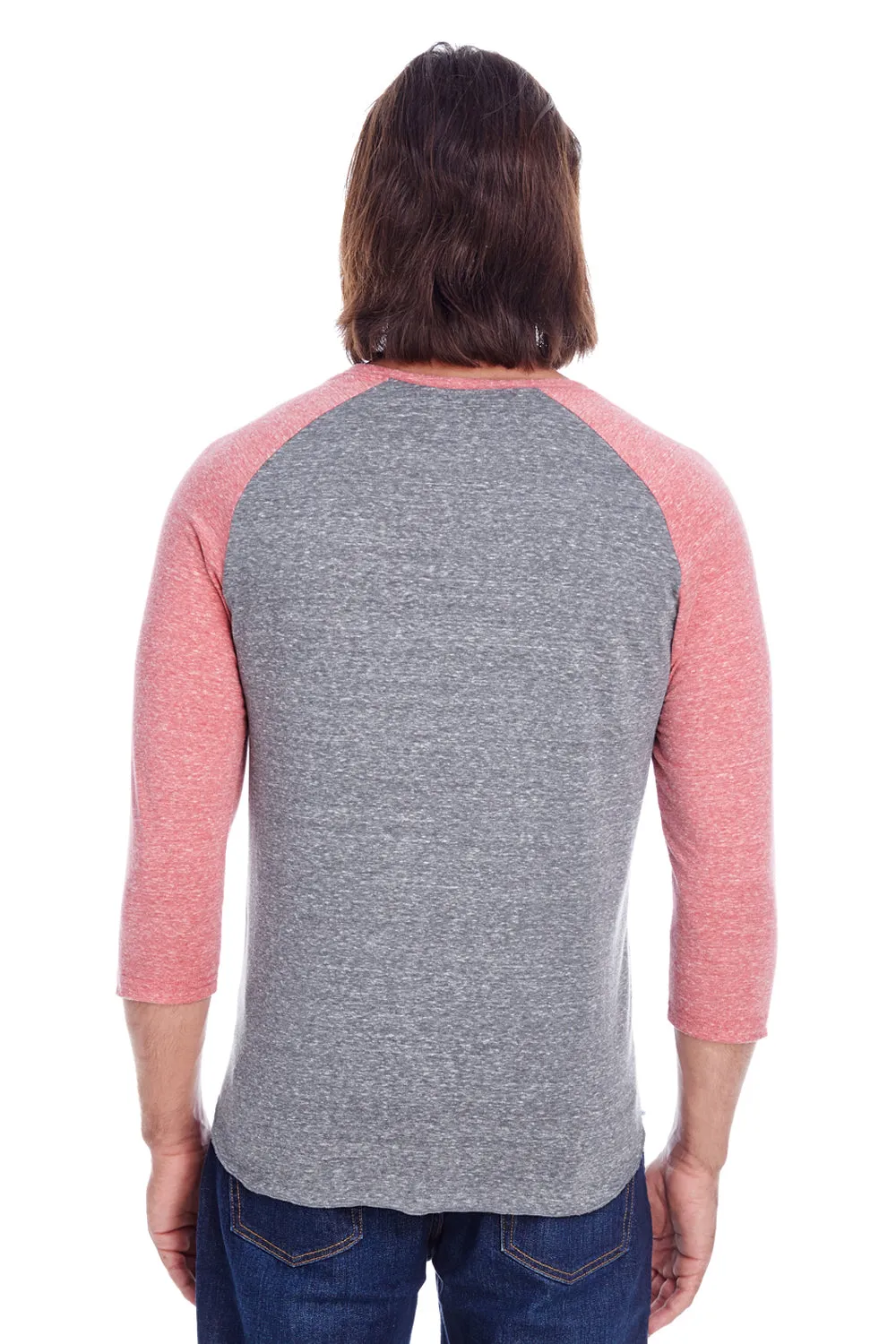 Threadfast Apparel Mens 3/4 Sleeve Crewneck T-Shirt - Grey/Red
