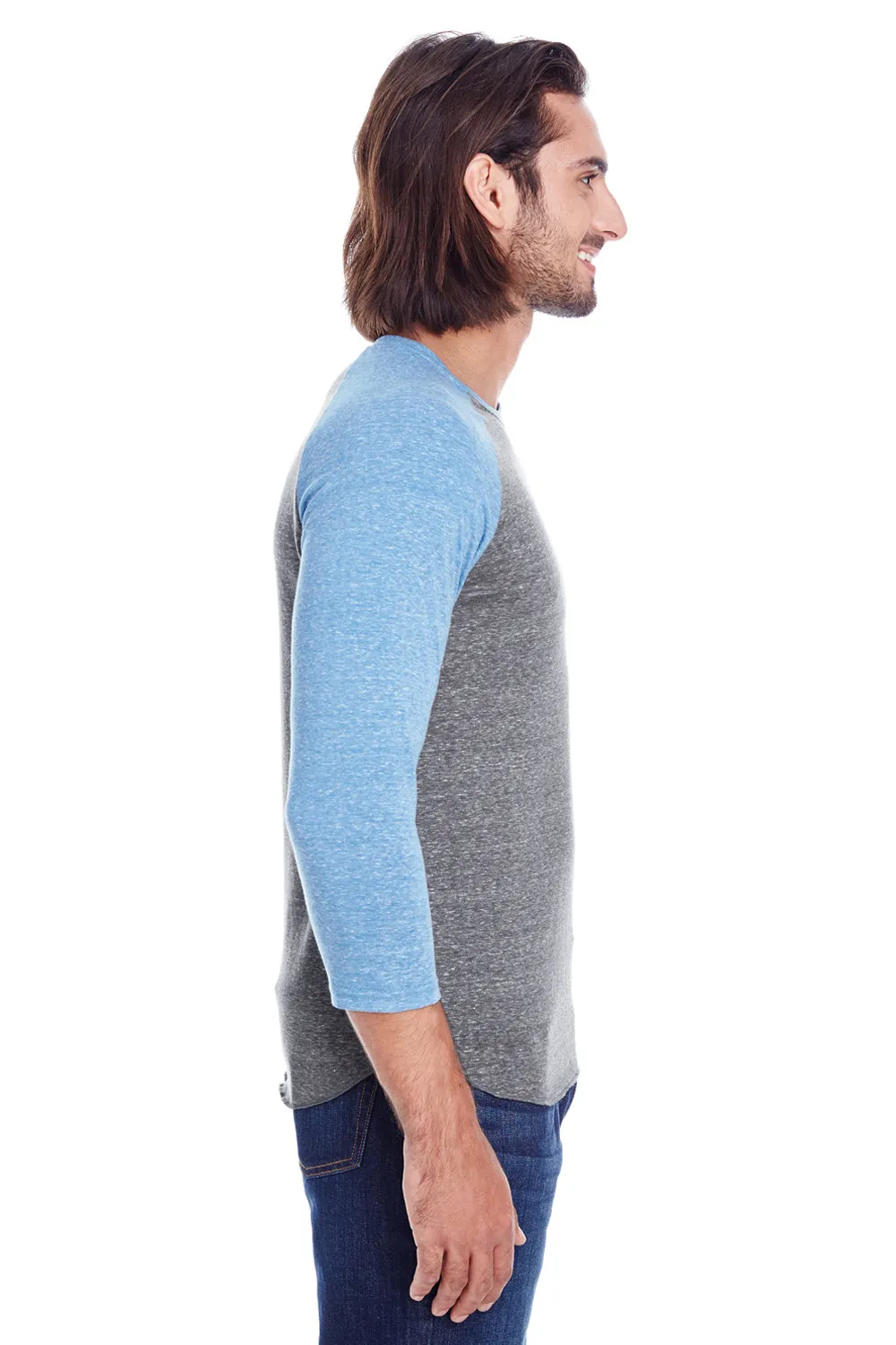 Threadfast Apparel Mens 3/4 Sleeve Crewneck T-Shirt - Grey/Royal Blue