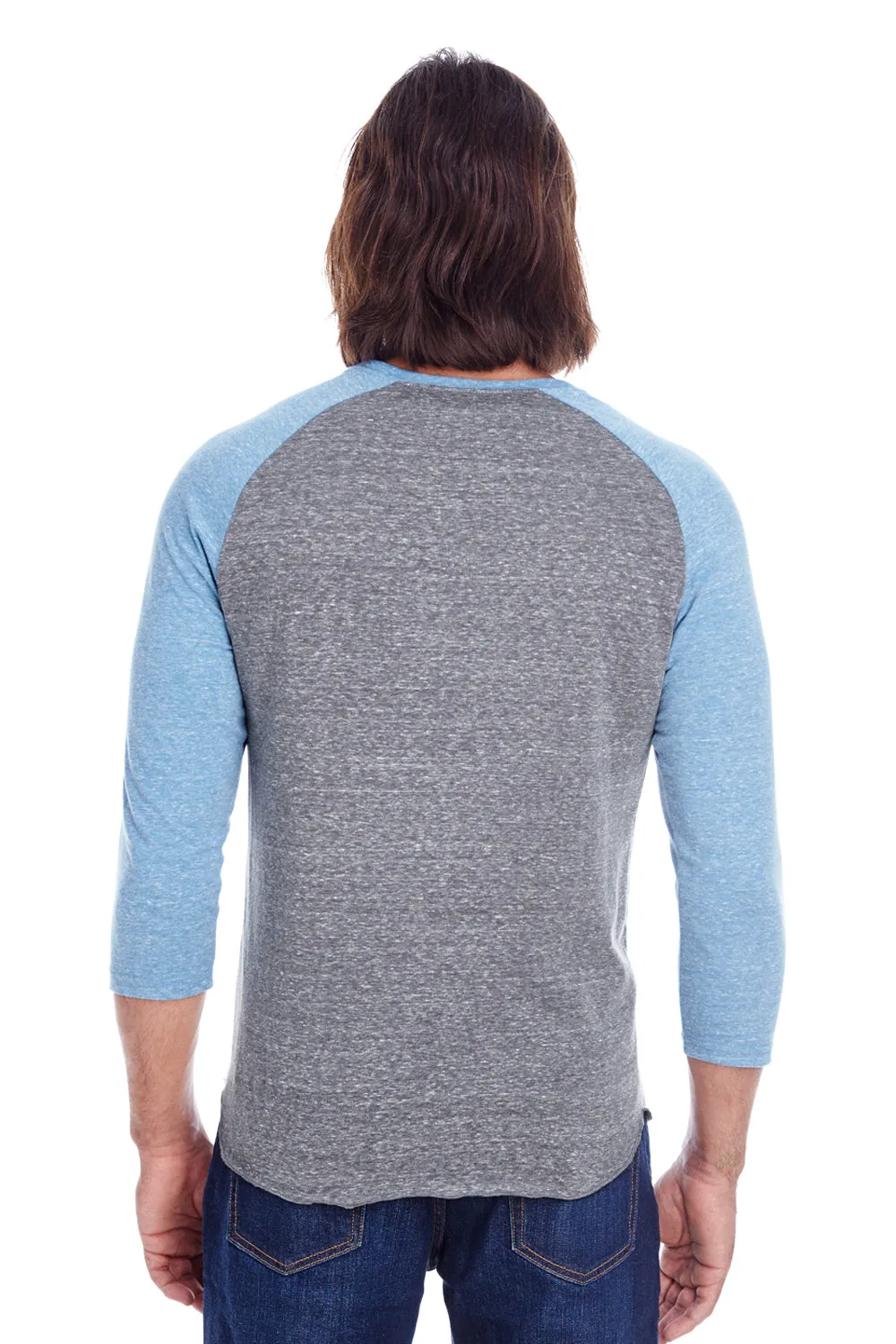 Threadfast Apparel Mens 3/4 Sleeve Crewneck T-Shirt - Grey/Royal Blue