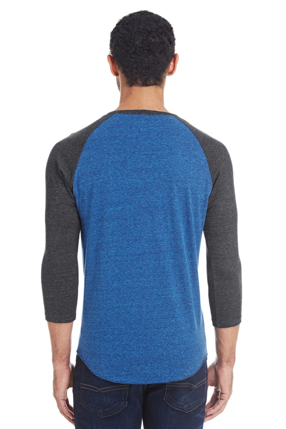 Threadfast Apparel Mens 3/4 Sleeve Crewneck T-Shirt - Royal Blue/Black