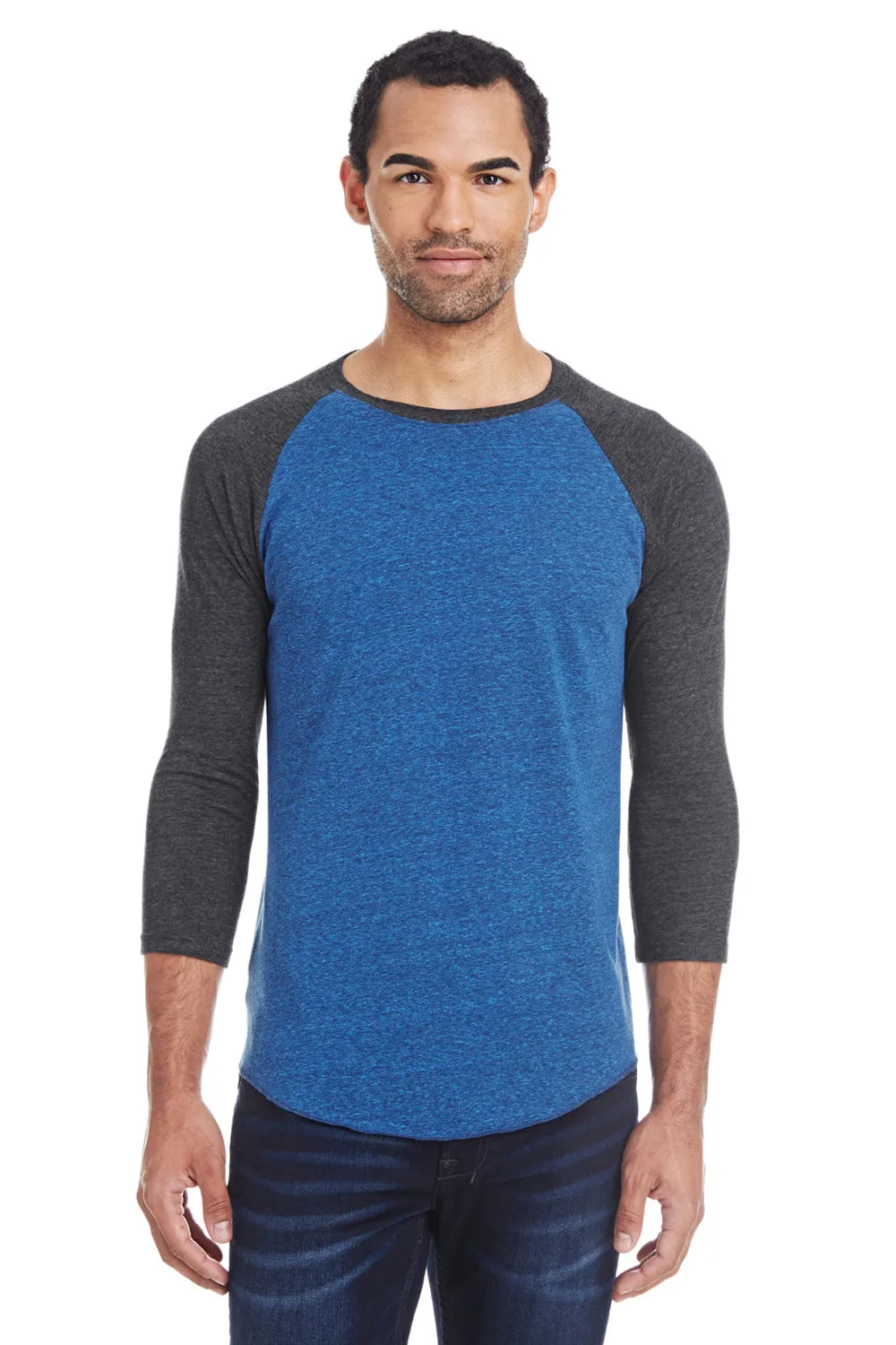 Threadfast Apparel Mens 3/4 Sleeve Crewneck T-Shirt - Royal Blue/Black