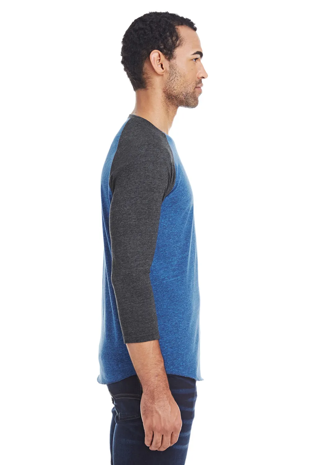 Threadfast Apparel Mens 3/4 Sleeve Crewneck T-Shirt - Royal Blue/Black