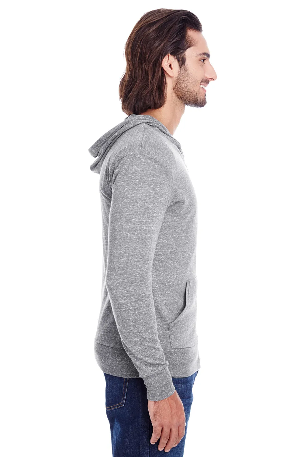 Threadfast Apparel Mens Full Zip Hooded Sweatshirt Hoodie w/ Pockets - Grey