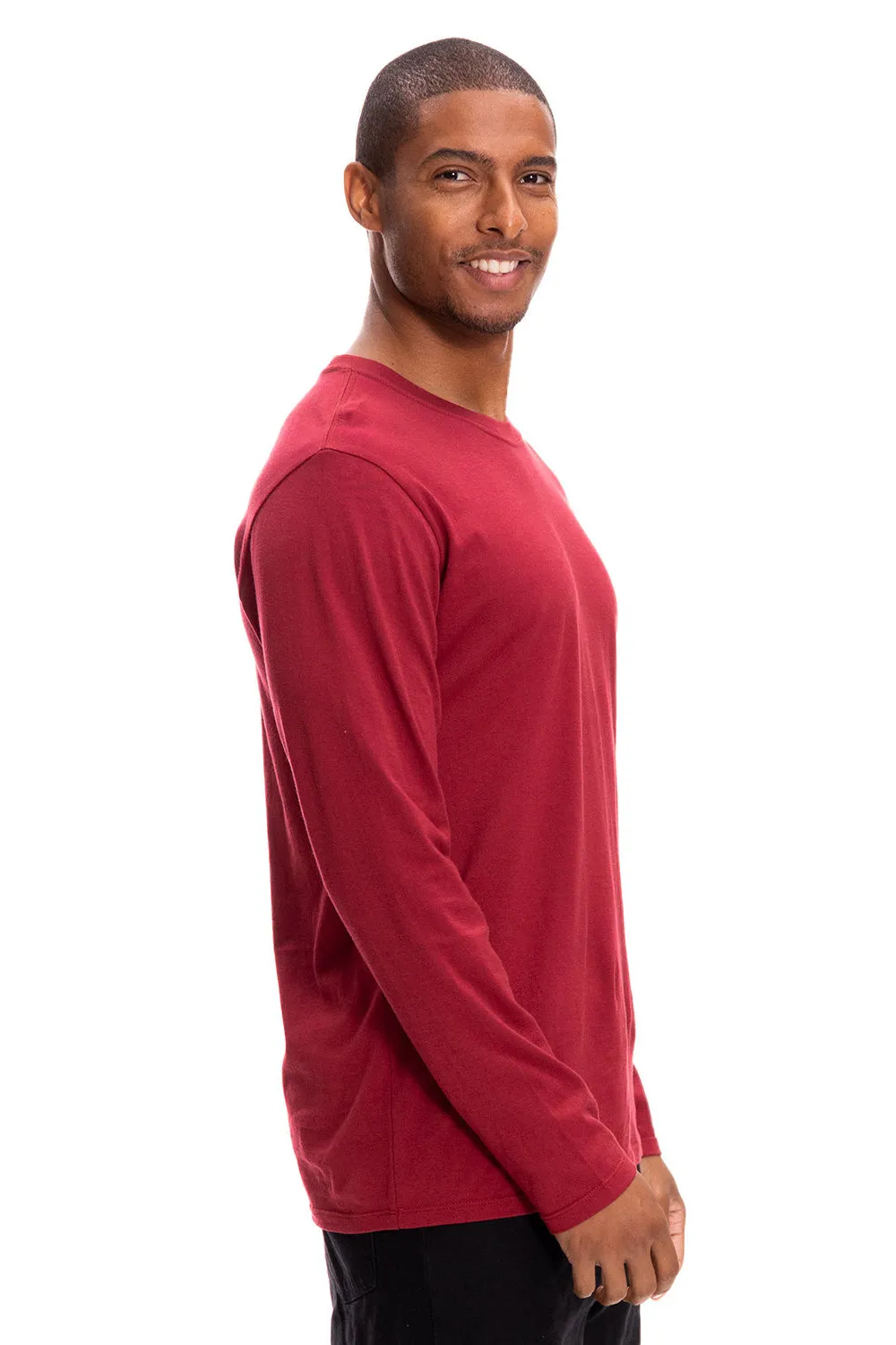 Threadfast Apparel Mens Ultimate Long Sleeve Crewneck T-Shirt - Burgundy