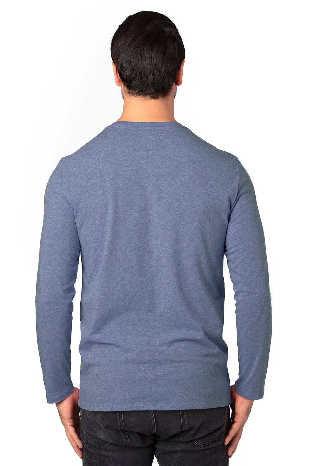 Threadfast Apparel Mens Ultimate Long Sleeve Crewneck T-Shirt - Heather Navy Blue