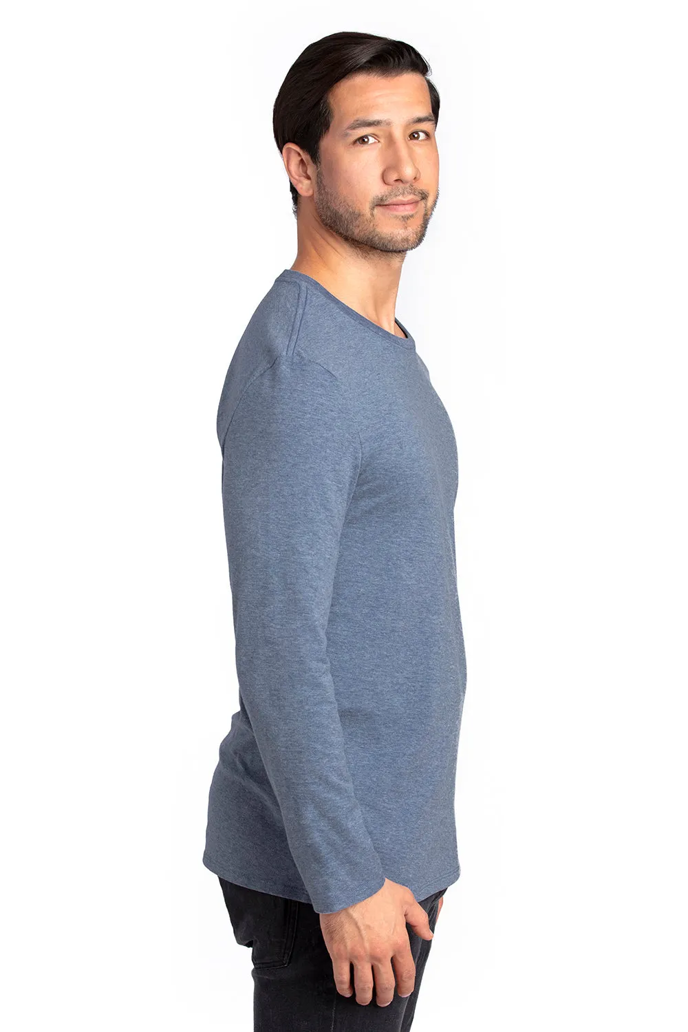 Threadfast Apparel Mens Ultimate Long Sleeve Crewneck T-Shirt - Heather Navy Blue