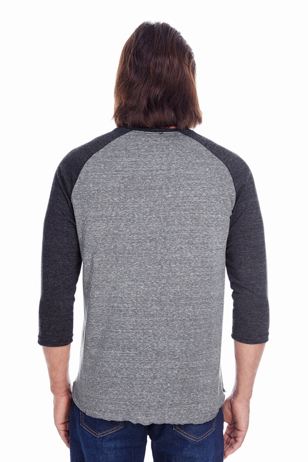 Threadfast Apparel Mens 3/4 Sleeve Crewneck T-Shirt - Grey/Black