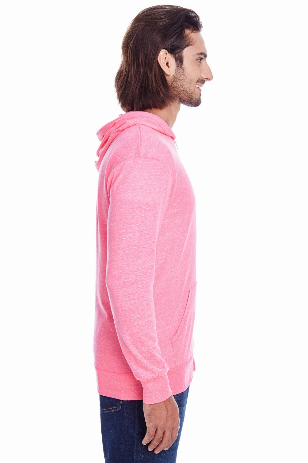 Threadfast Apparel Mens Full Zip Hooded Sweatshirt Hoodie w/ Pockets - Neon Pink