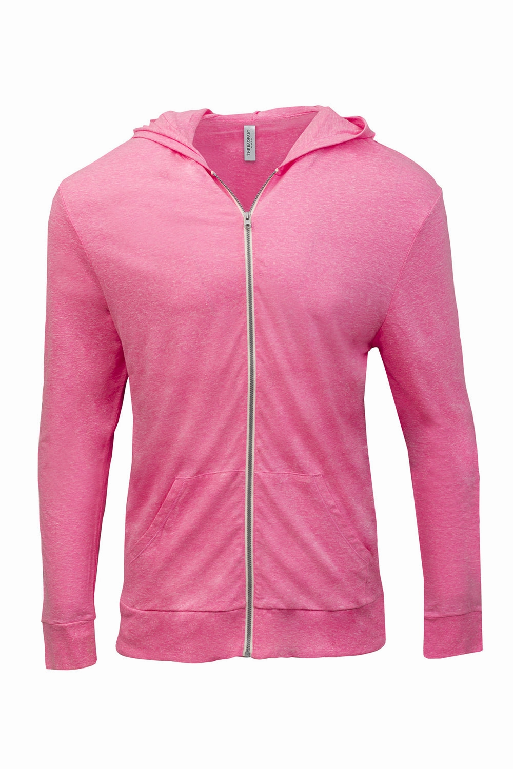 Threadfast Apparel Mens Full Zip Hooded Sweatshirt Hoodie w/ Pockets - Neon Pink
