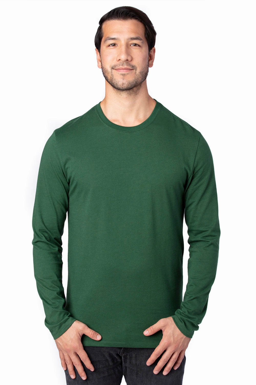 Threadfast Apparel Mens Ultimate Long Sleeve Crewneck T-Shirt - Forest Green