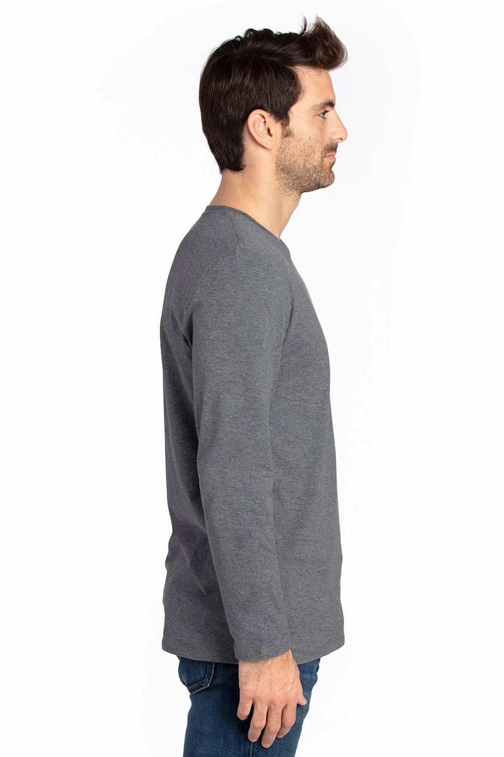 Threadfast Apparel Mens Ultimate Long Sleeve Crewneck T-Shirt - Heather Charcoal Grey