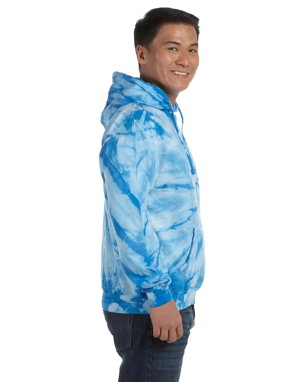 Tie-Dye Mens Hooded Sweatshirt Hoodie w/ Pouch Pocket - Baby Blue