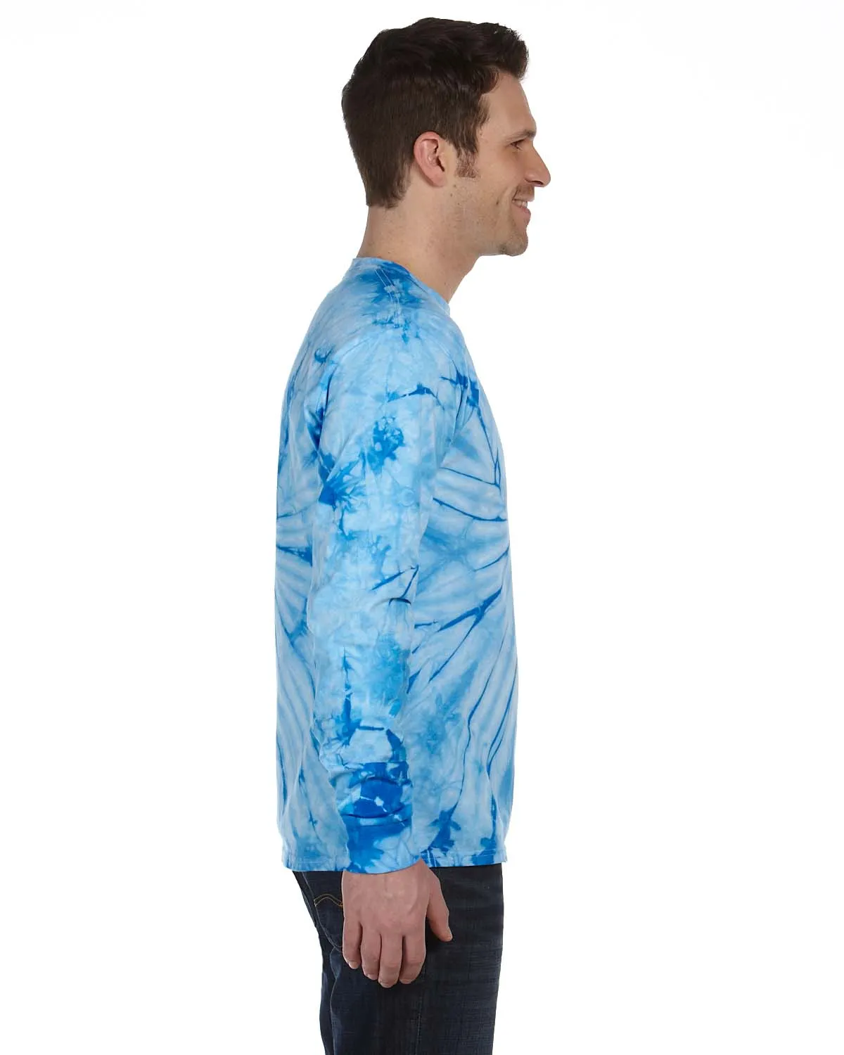 Tie-Dye Mens Long Sleeve Crewneck T-Shirt - Baby Blue