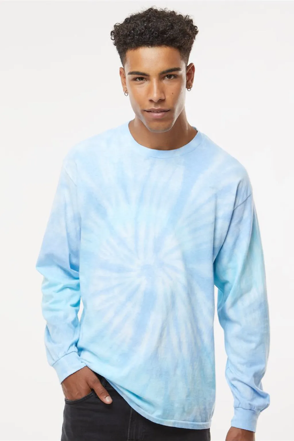 Tie-Dye Mens Long Sleeve Crewneck T-Shirt - Lagoon