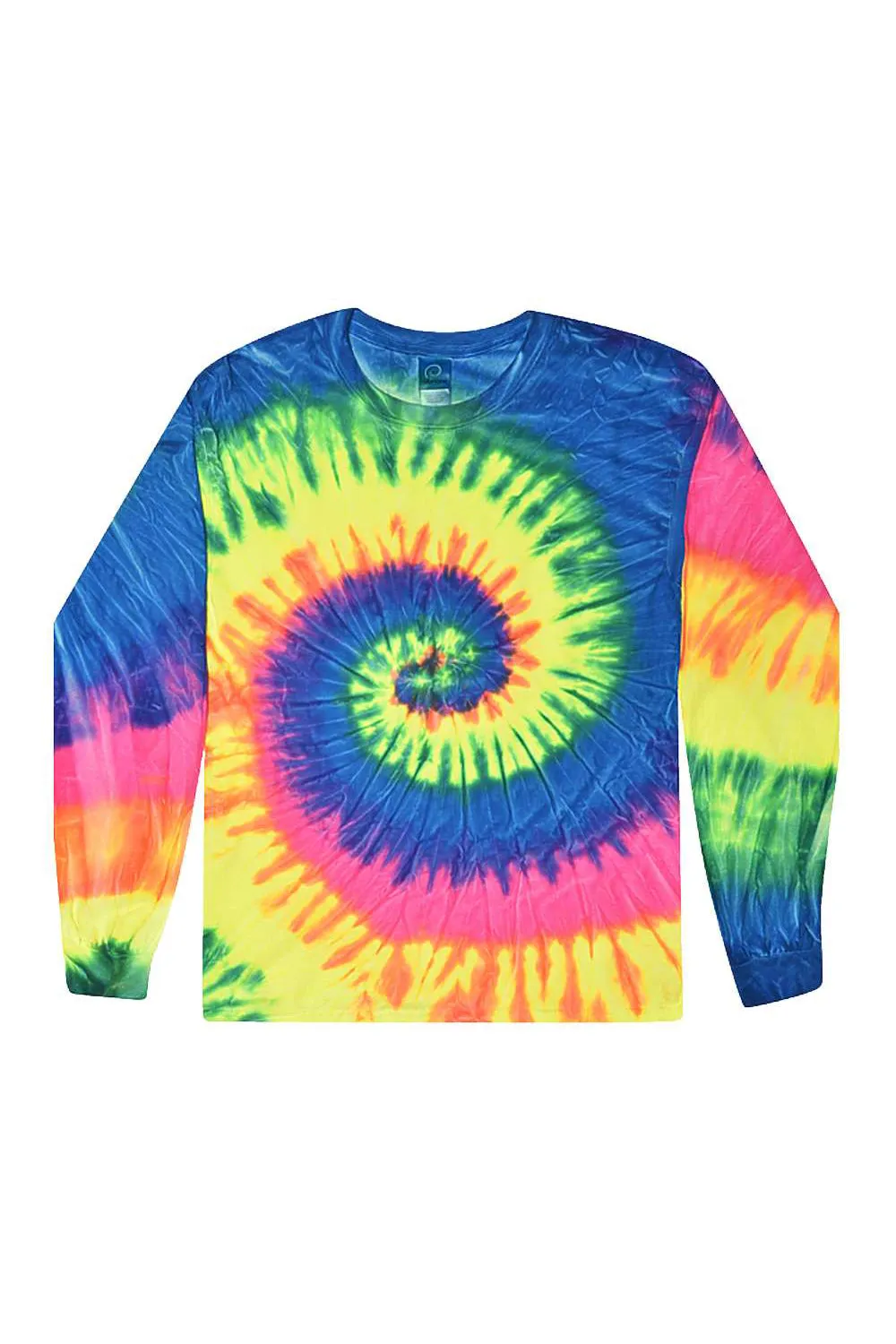 Tie-Dye Mens Long Sleeve Crewneck T-Shirt - Neon Rainbow