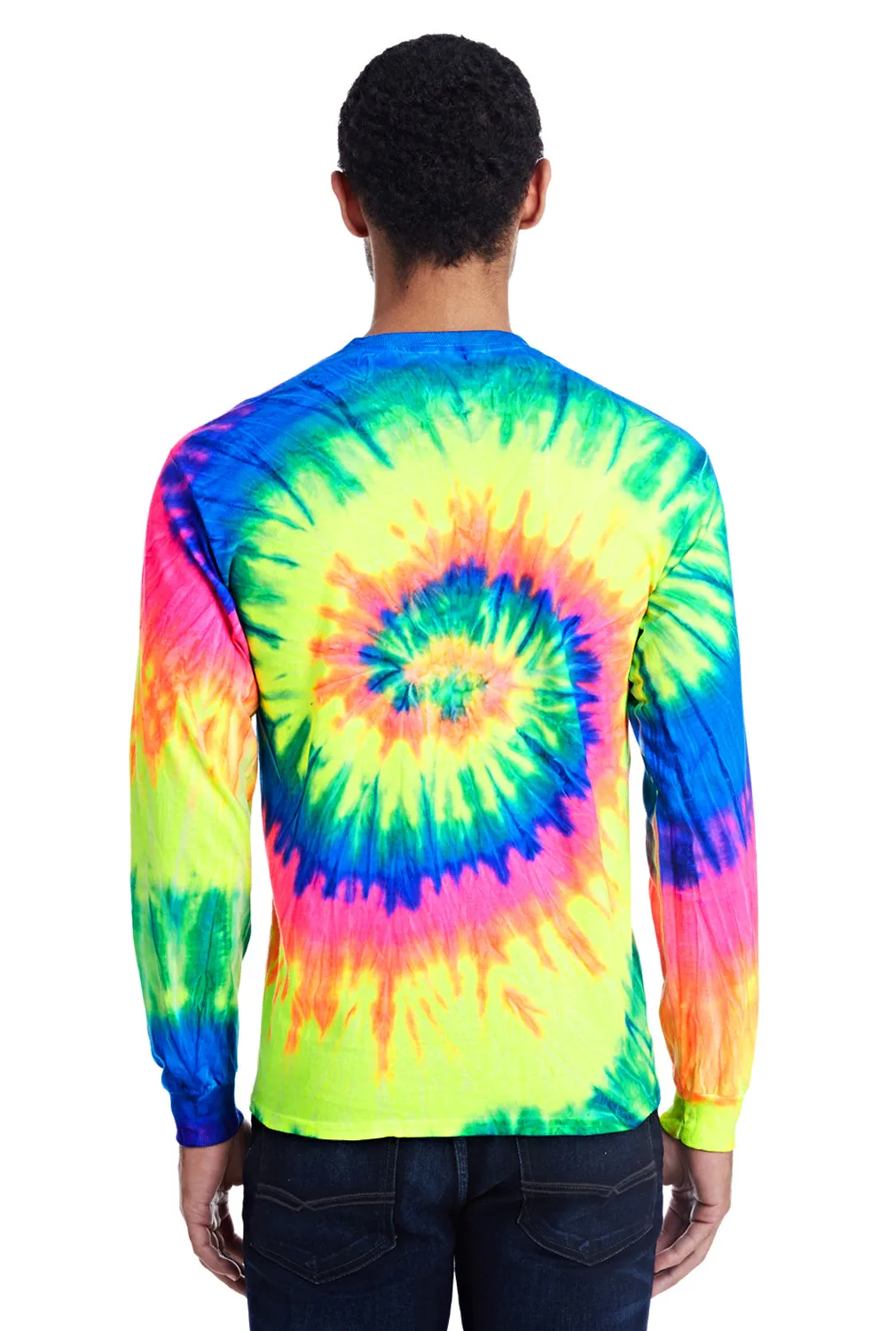Tie-Dye Mens Long Sleeve Crewneck T-Shirt - Neon Rainbow