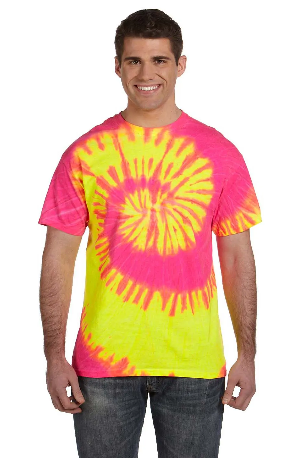 Tie-Dye Mens Short Sleeve Crewneck T-Shirt - Fluorescent Swirl