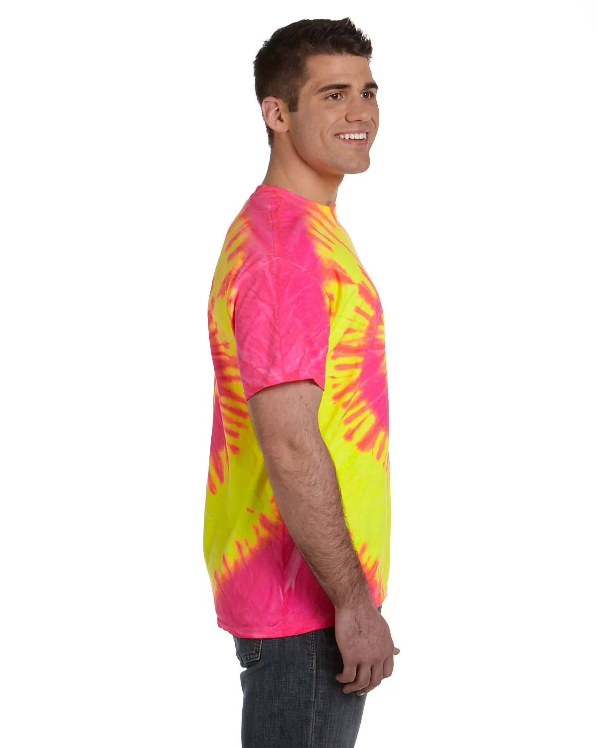 Tie-Dye Mens Short Sleeve Crewneck T-Shirt - Fluorescent Swirl