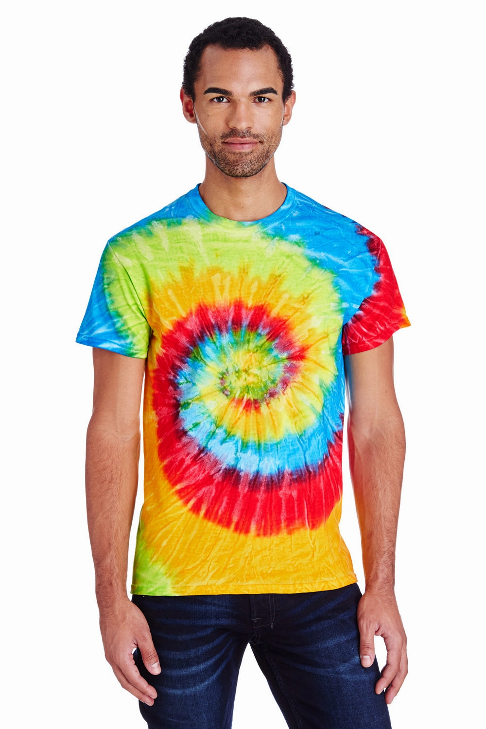 Tie-Dye Mens Short Sleeve Crewneck T-Shirt - Pastel Neon - Closeout