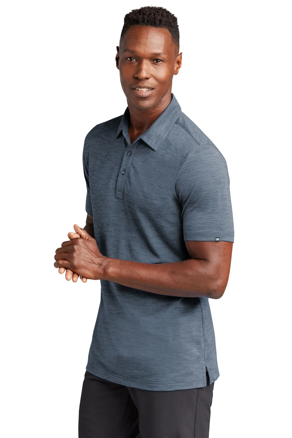 TravisMathew Mens Auckland Slub Wrinkle Resistant Short Sleeve Polo Shirt - Blue Nights