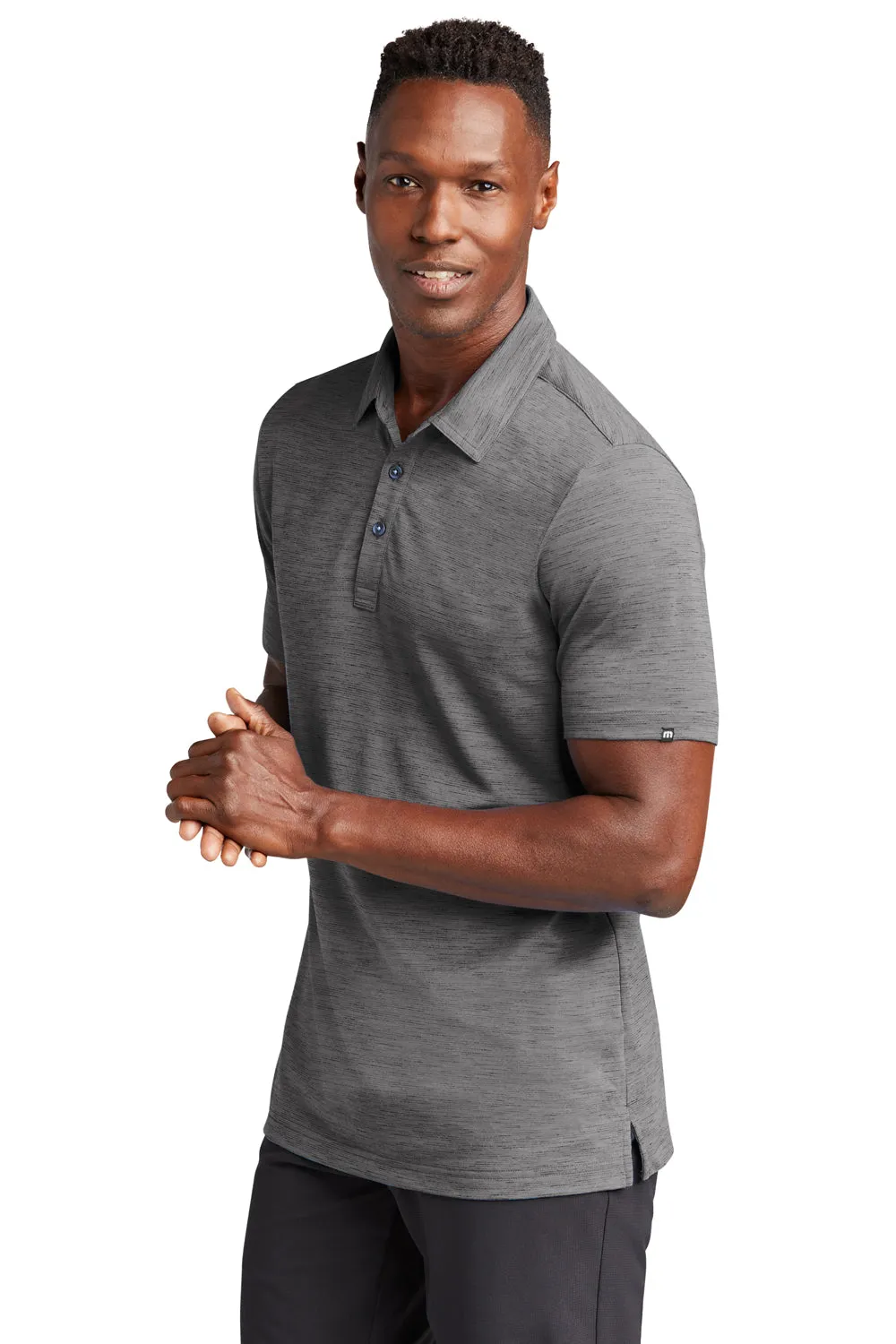 TravisMathew Mens Auckland Slub Wrinkle Resistant Short Sleeve Polo Shirt - Dark Grey