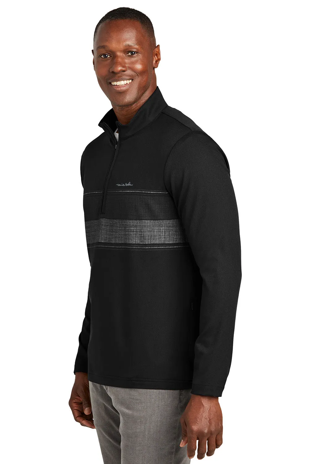 TravisMathew Mens Balboa Chest Stripe 1/4 Zip Sweatshirt w/ Pocket - Black