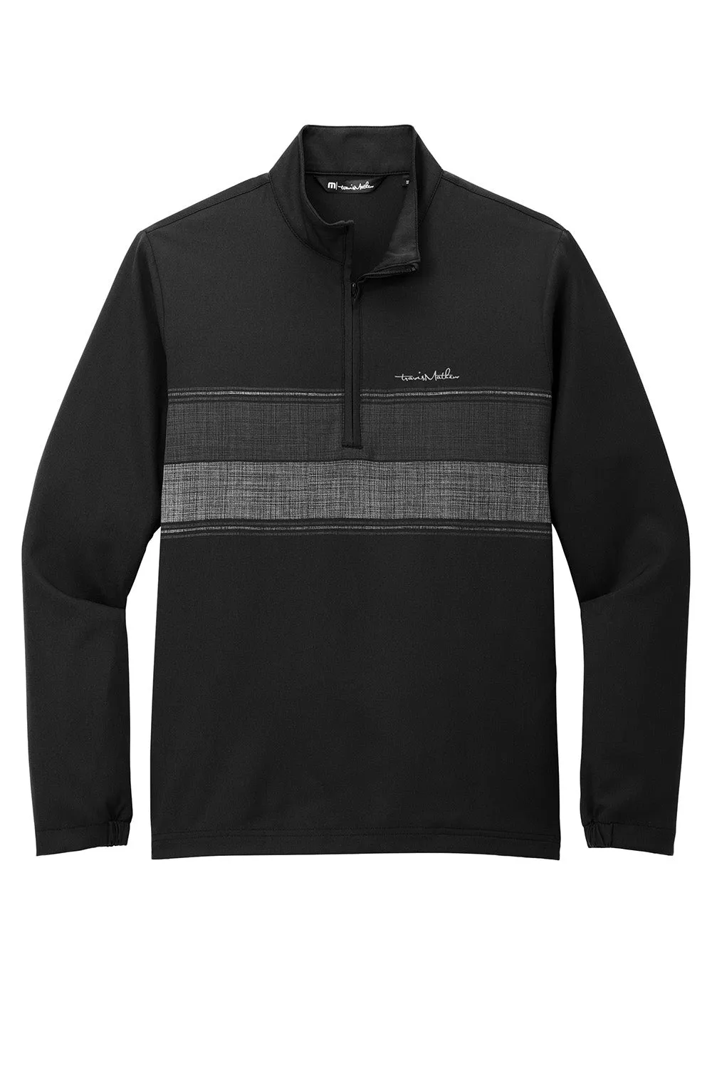 TravisMathew Mens Balboa Chest Stripe 1/4 Zip Sweatshirt w/ Pocket - Black