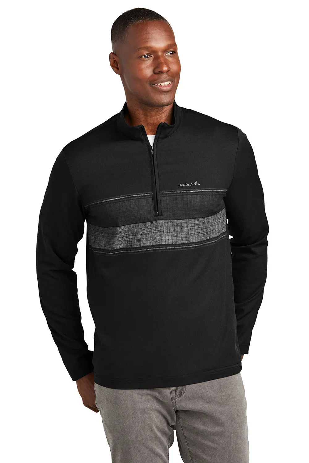 TravisMathew Mens Balboa Chest Stripe 1/4 Zip Sweatshirt w/ Pocket - Black