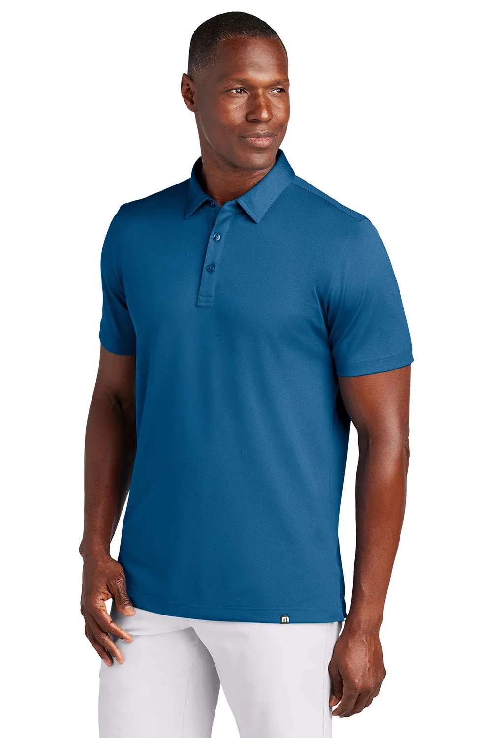 TravisMathew Mens Cabana Wrinkle Resistant Short Sleeve Polo Shirt - Classic Blue