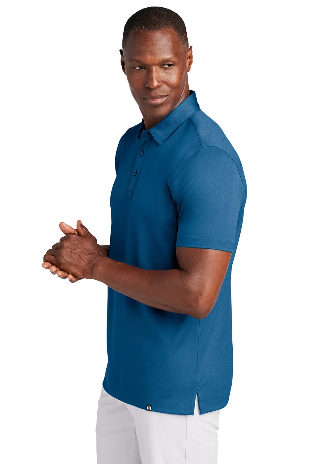 TravisMathew Mens Cabana Wrinkle Resistant Short Sleeve Polo Shirt - Classic Blue