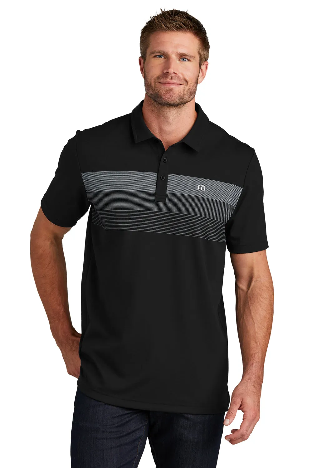 TravisMathew Mens Coastal Wrinkle Resistant Short Sleeve Polo Shirt - Black