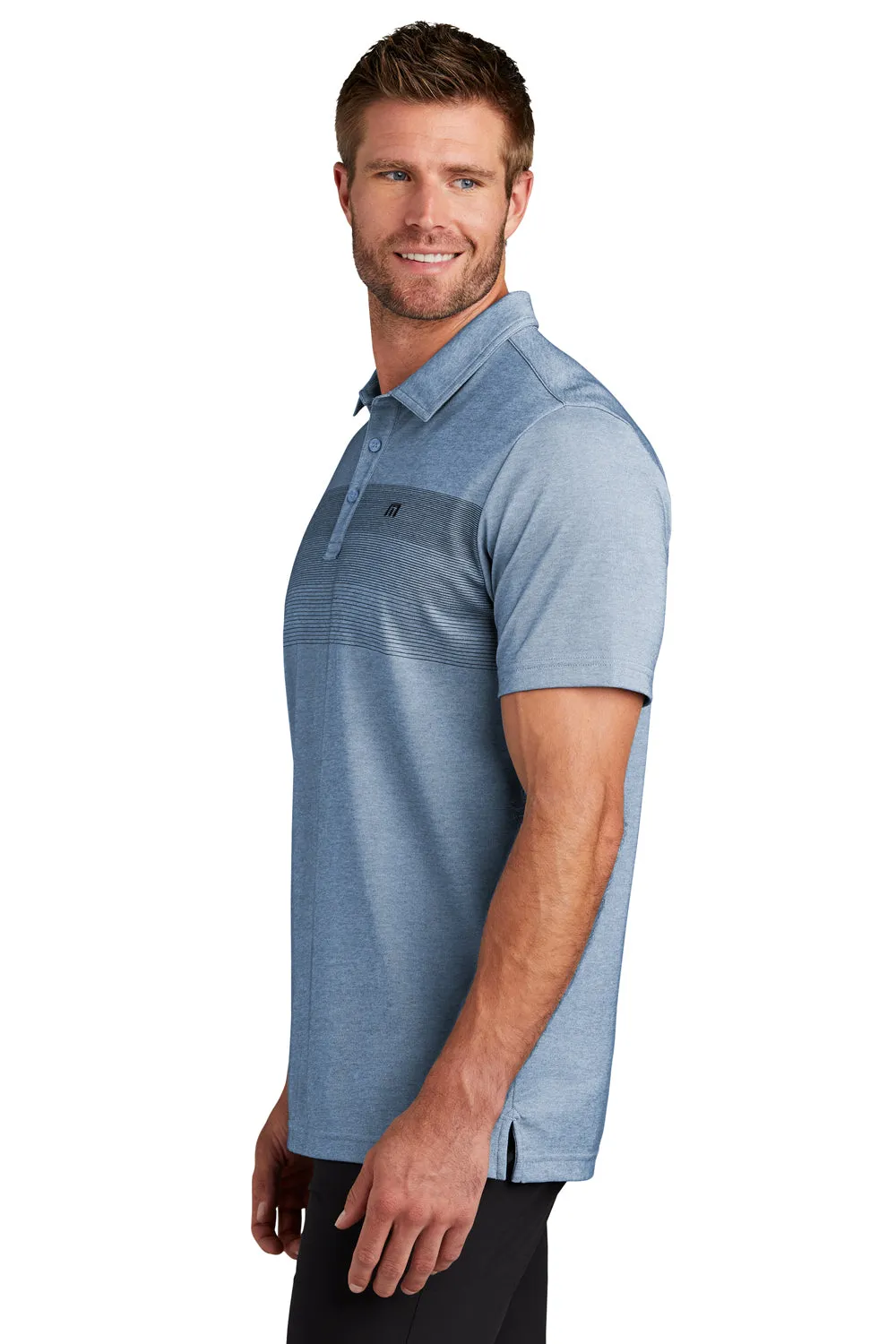 TravisMathew Mens Coastal Wrinkle Resistant Short Sleeve Polo Shirt - Heather Opal Blue