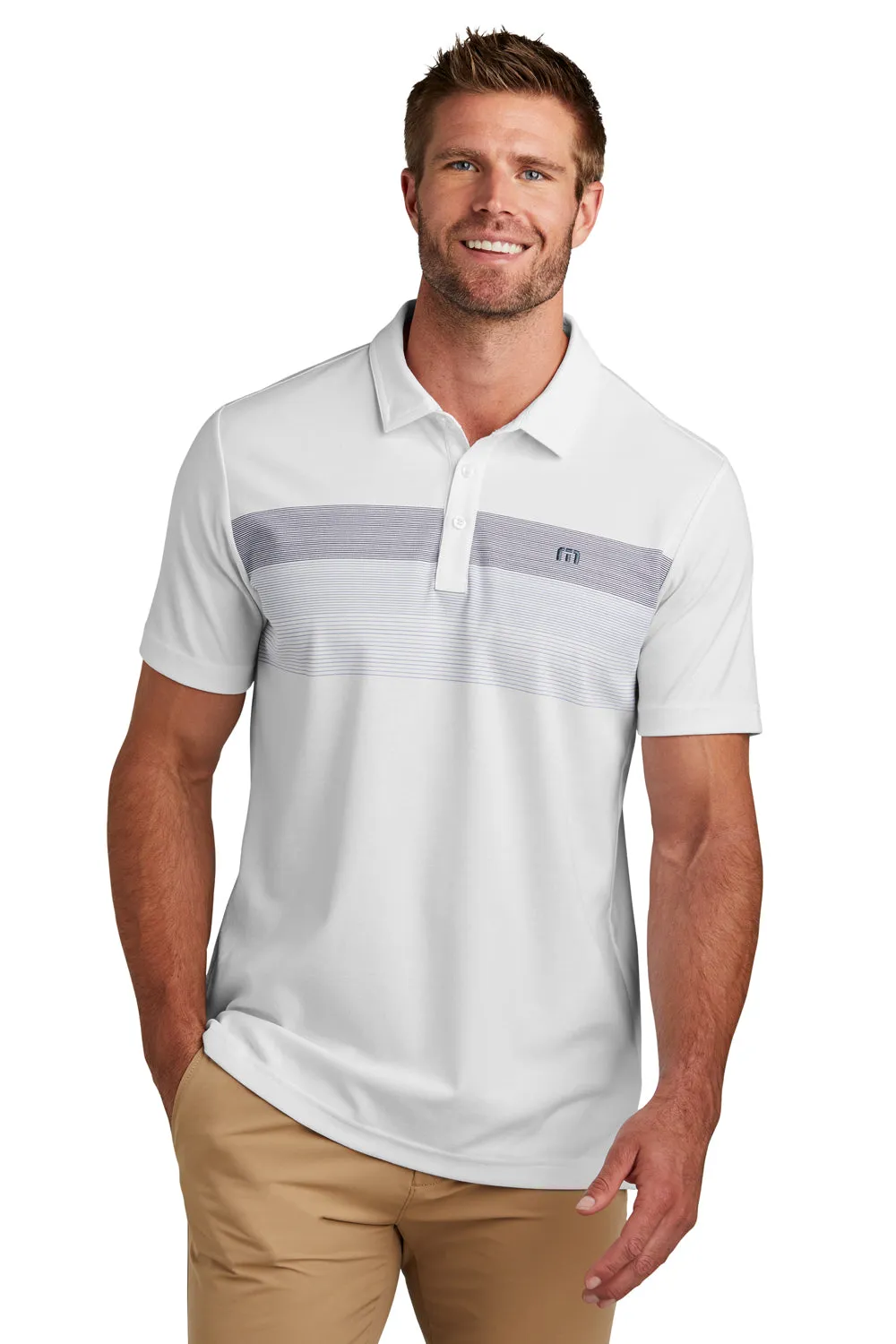 TravisMathew Mens Coastal Wrinkle Resistant Short Sleeve Polo Shirt - White