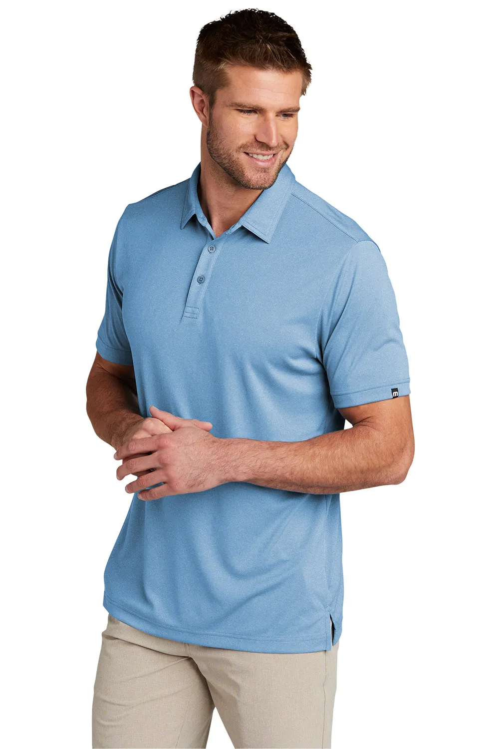 TravisMathew Mens Coto Performance Moisture Wicking Short Sleeve Polo Shirt - Heather Brilliant Blue
