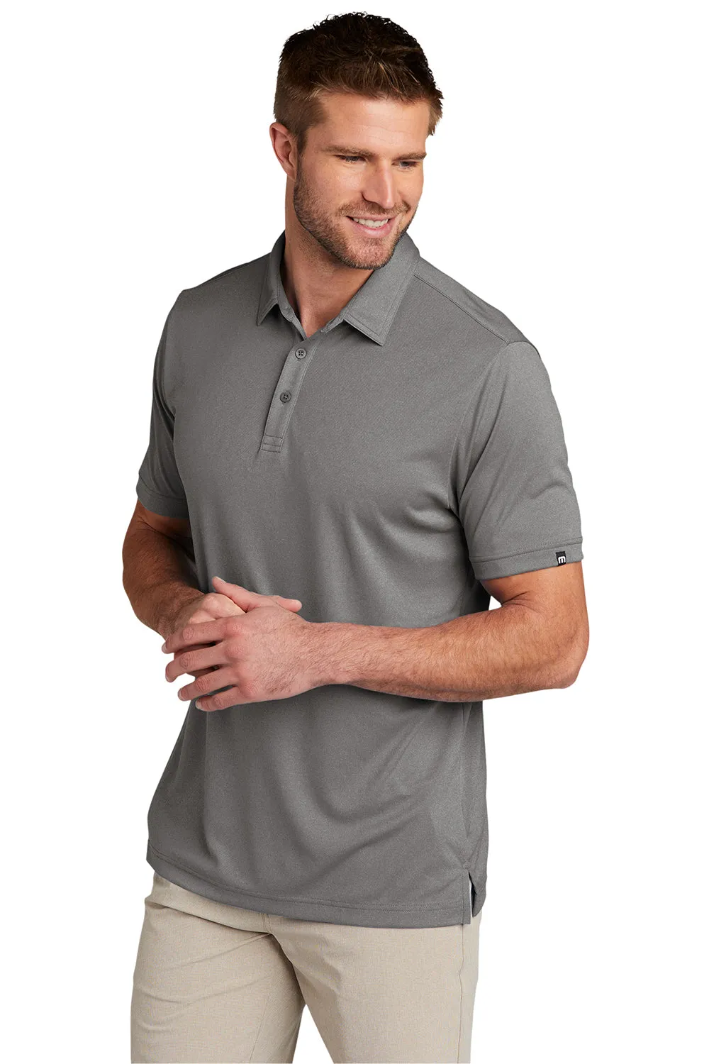 TravisMathew Mens Coto Performance Moisture Wicking Short Sleeve Polo Shirt - Heather Quiet Shade Grey