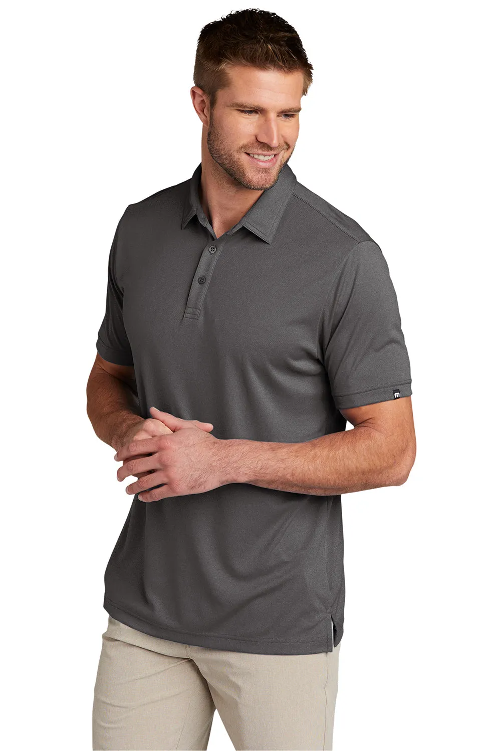 TravisMathew Mens Coto Performance Moisture Wicking Short Sleeve Polo Shirt - Quiet Shade Grey/Black