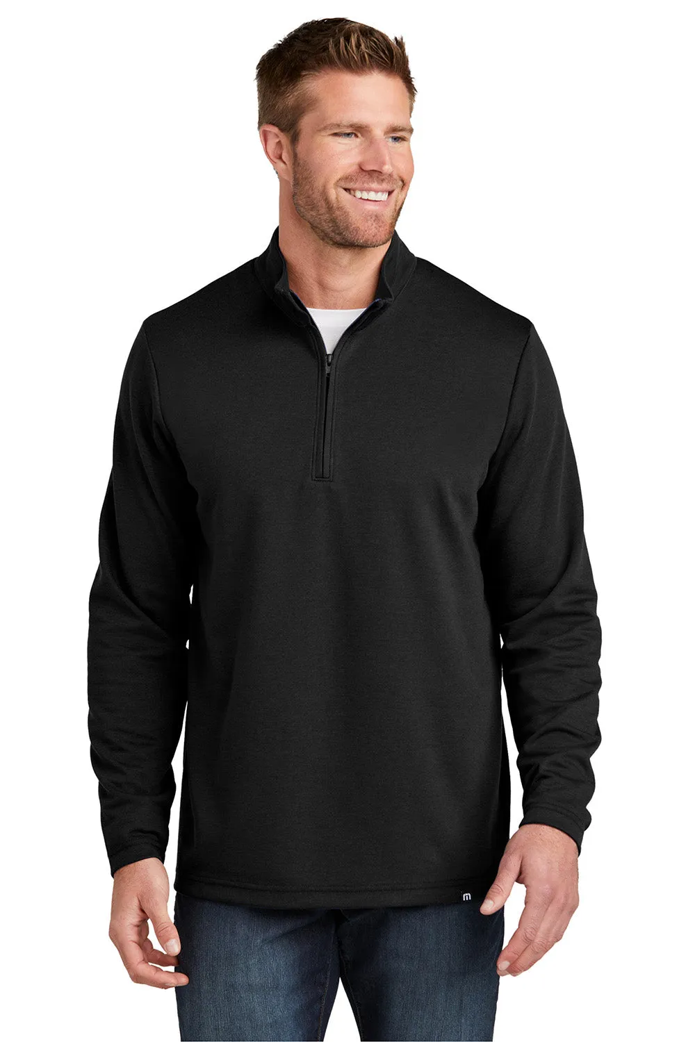 TravisMathew Mens Coveside Wrinkle Resistant 1/4 Zip Sweatshirt - Black