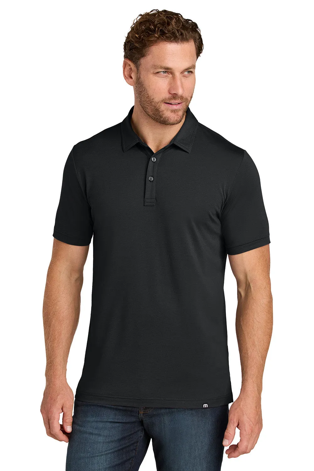 TravisMathew Mens Glenview Wrinkle Resistant Short Sleeve Polo Shirt - Black
