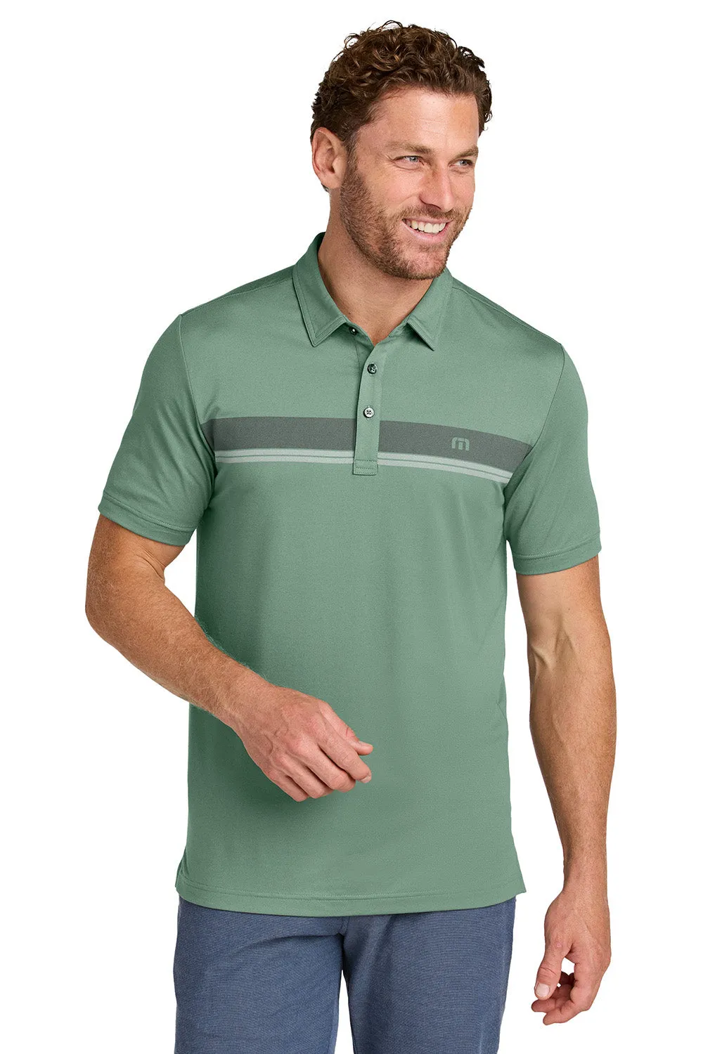 TravisMathew Mens Glenview Wrinkle Resistant Short Sleeve Polo Shirt - Laurel Green