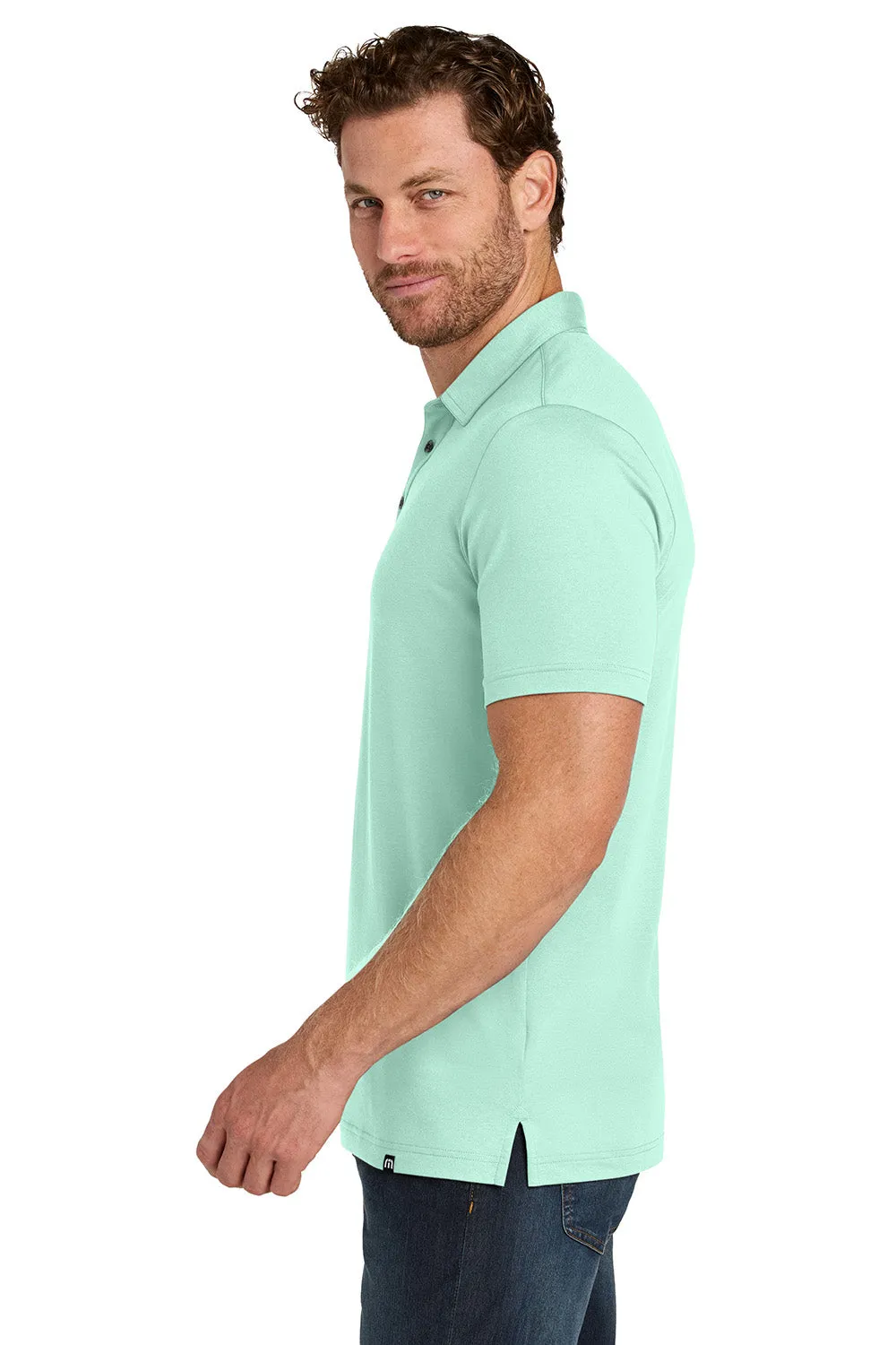 TravisMathew Mens Glenview Wrinkle Resistant Short Sleeve Polo Shirt - Mint Green