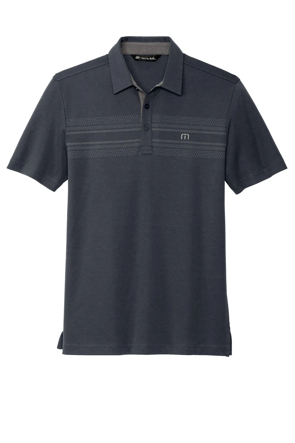 TravisMathew Mens Monterey Wrinkle Resistant Chest Stripe Short Sleeve Polo Shirt - Blue Nights